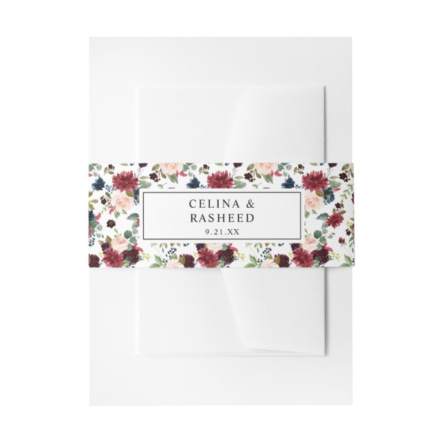 Burgund & Navy, Rosa Rosa Blüte 3 Einladungsbanderole (Vorderseite Beispiel)