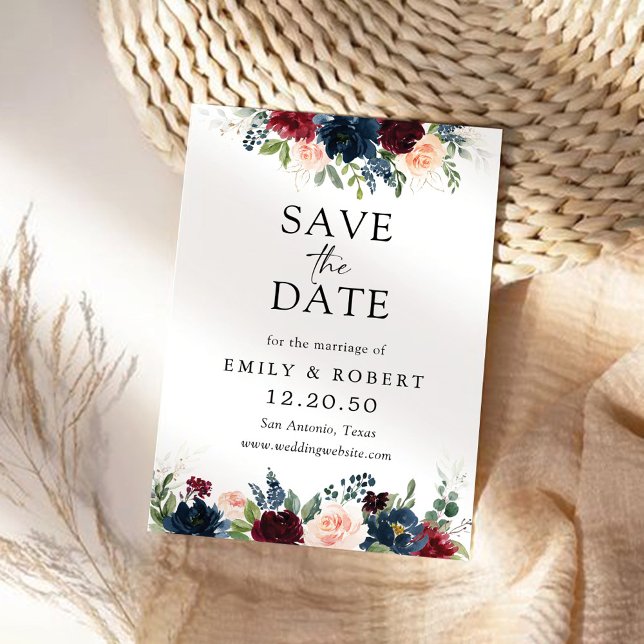 Burgund-Navy-Save the Date-Karte Save The Date (Von Creator hochgeladen)