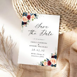 Burgund-Navy-Save the Date-Karte Save The Date