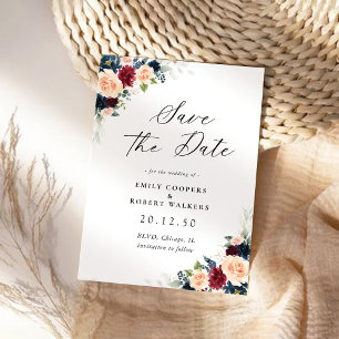 Burgund-Navy-Save the Date-Karte Save The Date