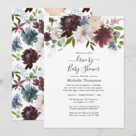Burgund, Navy und Blush Floral Drive by Shower Einladung