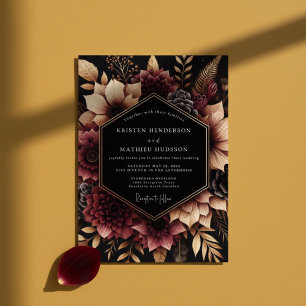 Burgund-Oppige Florale Whimsy-Hochzeit Einladung