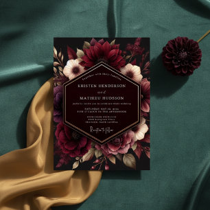 Burgund opulente florale Hochzeit Einladung