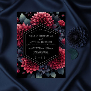 Burgund Opulente Hochzeit Dahlie Einladung