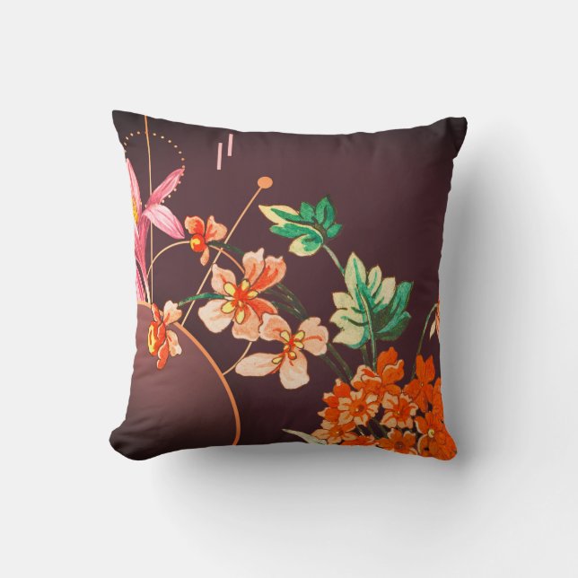 Burgund & Orange Elegant Blütenblumen Kissen (Vorderseite)