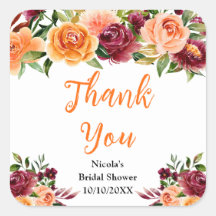 Burgund Orange Florale Hochzeitsdusche Danke