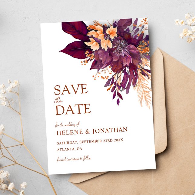 Burgund Orange Terracotta auf dem Monte Tamaro Save The Date (Burgundy Orange Terracotta Floral Elegant Wedding Save The Date)