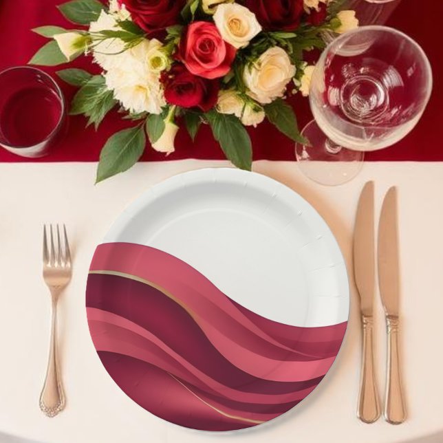 Burgund Pappteller (Burgundy and Ivory Paper Plates)