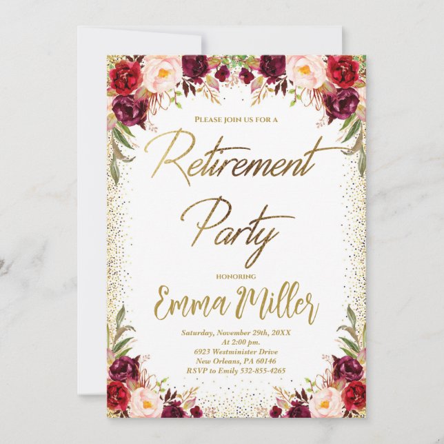 Burgund-Party für die Blumenversorgung Einladung (Vorderseite)