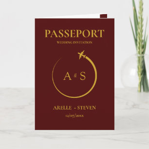 Burgund Pass Reiseziel Faux Gold Hochzeit Einladung