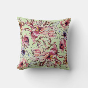 Burgund Pink Blue Green Garland Wasserfarbe Kissen