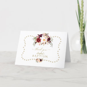 Burgund Pink Blume Gold Glitzer Sparkle Taufe Dankeskarte