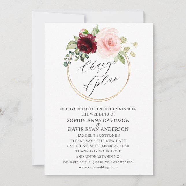 Burgund-Pink-Blume Hochzeitwechsel Einladung (Vorderseite)