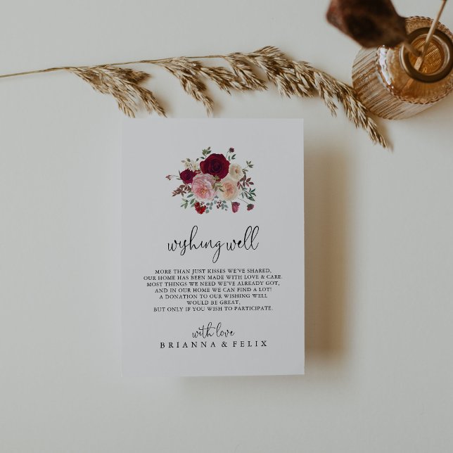 Burgund Pink Blush Bloral Hochzeit wünschen gut Begleitkarte (Von Creator hochgeladen)