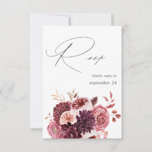 Burgund & Pink Floral 8A UAWG RSVP Karte