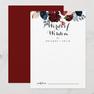Burgund Pink Navy Bloralhochzeiten Worte der Weish Hinweiskarte