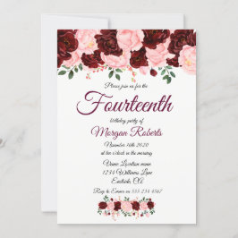 Burgund Pink Rose 14. Geburtstagsparty Einladung