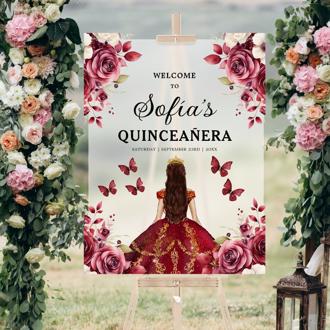 Burgund Prinzessin Quinceañera Geburtstag Willkomm Acrylschild (Von Creator hochgeladen)