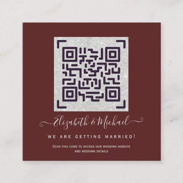 Burgund QR SCANNING CODE Wedding Website FOTO No Quadratische Visitenkarte (Vorderseite)