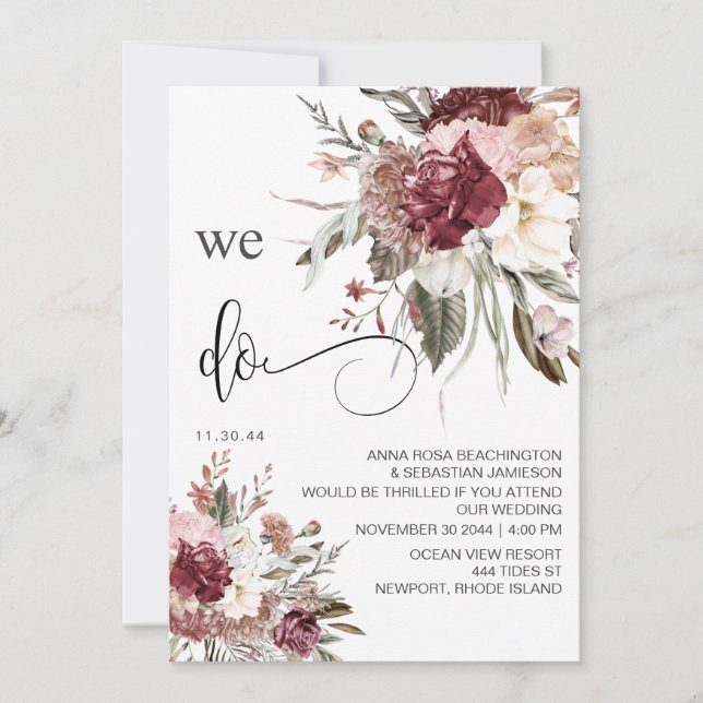 *~* Burgund QR UAWG AR15 Rose WEDDING Einladung (Vorderseite)