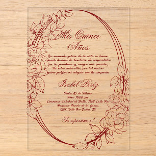 Burgund Rahmen Spanisch Quinceanera Acryleinladungen