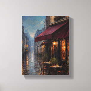 Burgund-Rain-Café – Romantische Stadtlandschaft Leinwanddruck