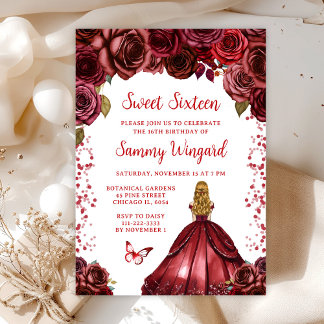 Burgund Red Blonde Hair Princess 16 . Geburtstag Einladung