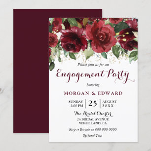 Burgund Red Blume Gold Glitzer Engagement Party Einladung