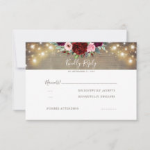 Burgund Red Blume Rustic Wedding RSVP