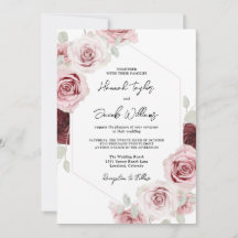Burgund Red Blush Pink Floral QR Code Hochzeit