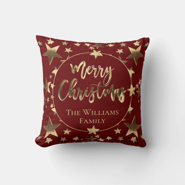 Burgund Red Elegant Gold Script Frohe Weihnachten Kissen (Vorderseite)
