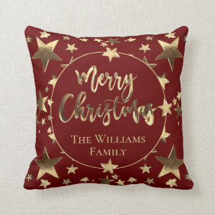Burgund Red Elegant Gold Script Frohe Weihnachten Kissen
