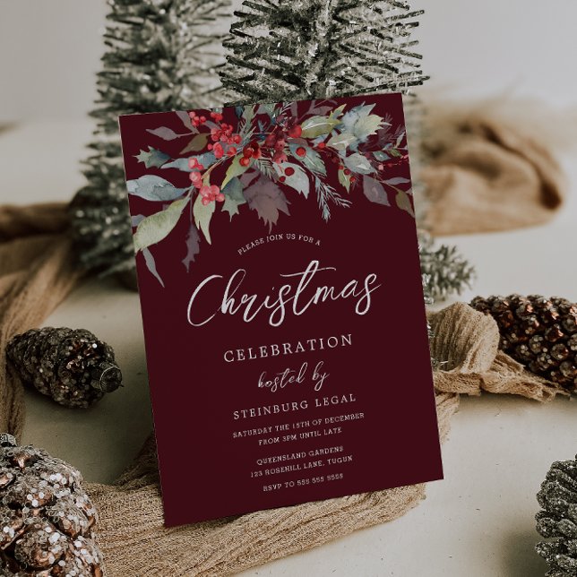 Burgund Red Festive Office Weihnachts-Party Einladung (Von Creator hochgeladen)