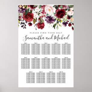 Burgund Red Floral 14-Tisch Hochzeitsstuhl Poster