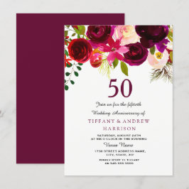Burgund Red Floral Boho 50. Hochzeitstag Einladung