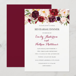 Burgund Red Floral Herbst Probe Dinner Card Einladung