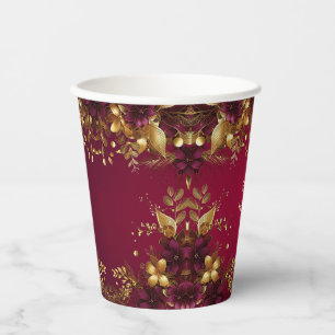 Burgund Red Gold Blume Holiday Paper Cups Pappbecher