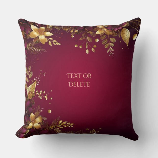 Burgund Red Gold Blume Holiday Throw Kissen (Vorderseite)