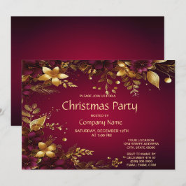 Burgund Red Gold Blume Weihnachtsfest Party Einladung