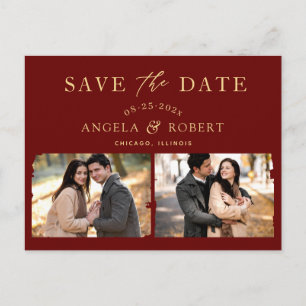Burgund Red Gold Klasse 2 Foto Save the Date Postkarte
