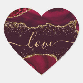 Burgund Red & Imitate Gold Glitzer Agate Valentine Herz-Aufkleber
