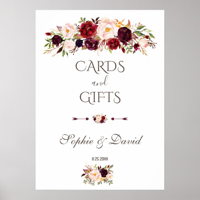 Burgund Red Marsala Blumenkarten & Geschenke Hochz Poster (Vorne)