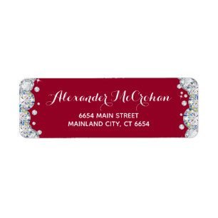 Burgund Red Silver Diamond Glitzer Rücksendeadres