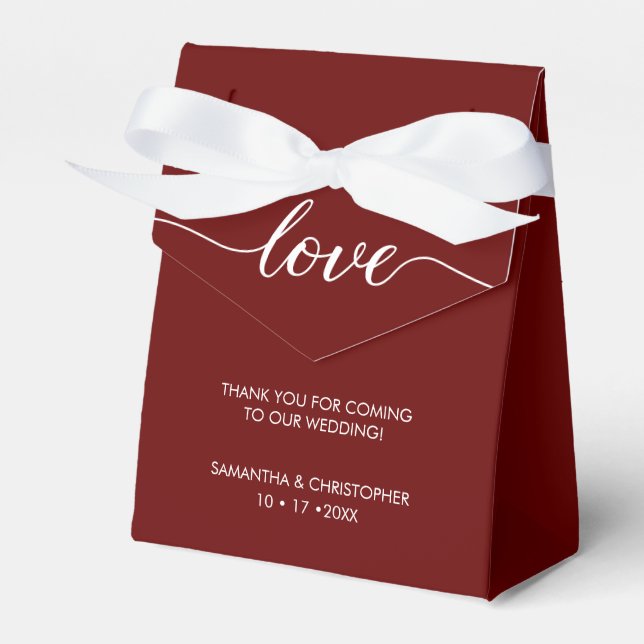 Burgund Red Simple & Elegant Liebe Wedding ScrIpt Geschenkschachtel (Vorderseite)