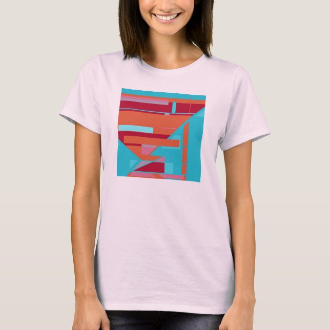 Burgund Red Turquoise MCM inspirierte Kunst Abstra T-Shirt (Vorderseite)