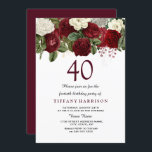 Burgund Red White Rose 40. Geburtstag Party Einlad Einladung<br><div class="desc">Burgundy Red White Rose 40. Geburtstag Party Einladung Siehe Matching Kollektion im Shop</div>