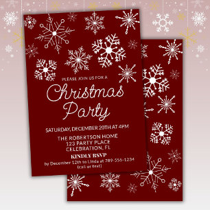 Burgund Red White Snowflakes Weihnachts-Party Einladung