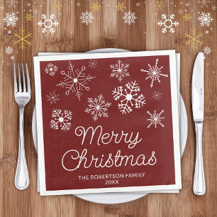 Burgund Red White Snowflakes Weihnachts-Party Serviette