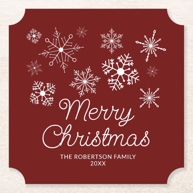 Burgund Red White Snowflakes Weihnachts-Party Untersetzer (Vorderseite)