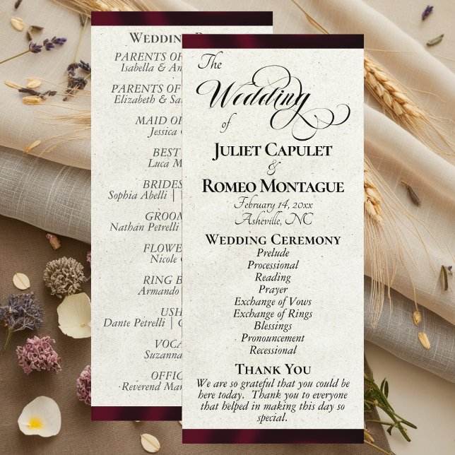 Burgund-Ribbon-Hochzeitsprogramm Programm (Von Creator hochgeladen)